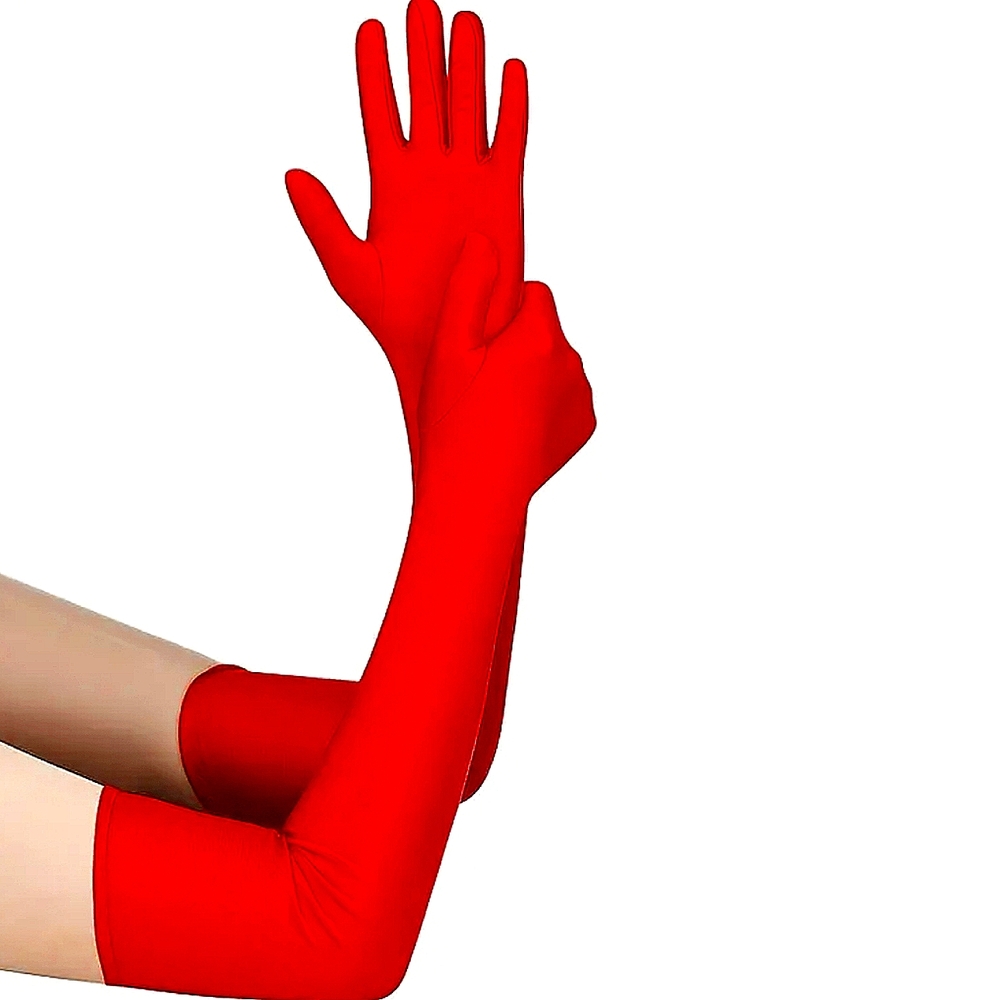 Beloved Millinery Red Satin Gloves Opera Elbow Elegant Feminine Luxury Classy
